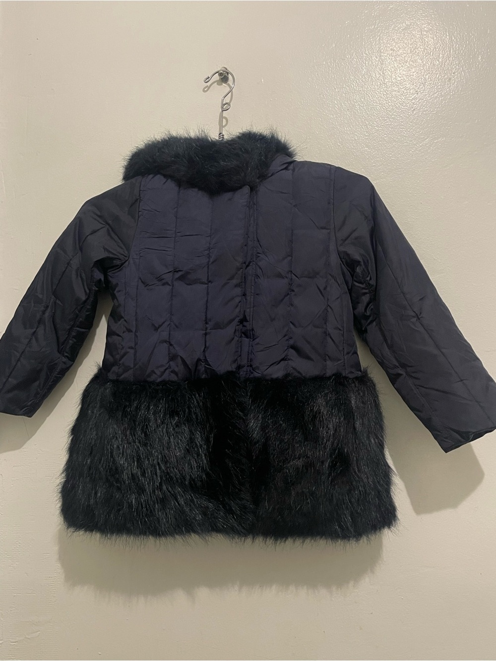 Crewcuts J.Crew Navy Puffer Faux Fur Trim Hooded Parka Coat Sz 6-7 Girl
